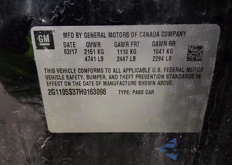 2017 Chevrolet Impala 1Lt z USA, uszkodzony, nr VIN 2G1105S37H9163098